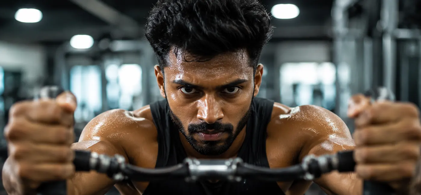 Athlete training intensely, using a natural brain booster for focus and drive