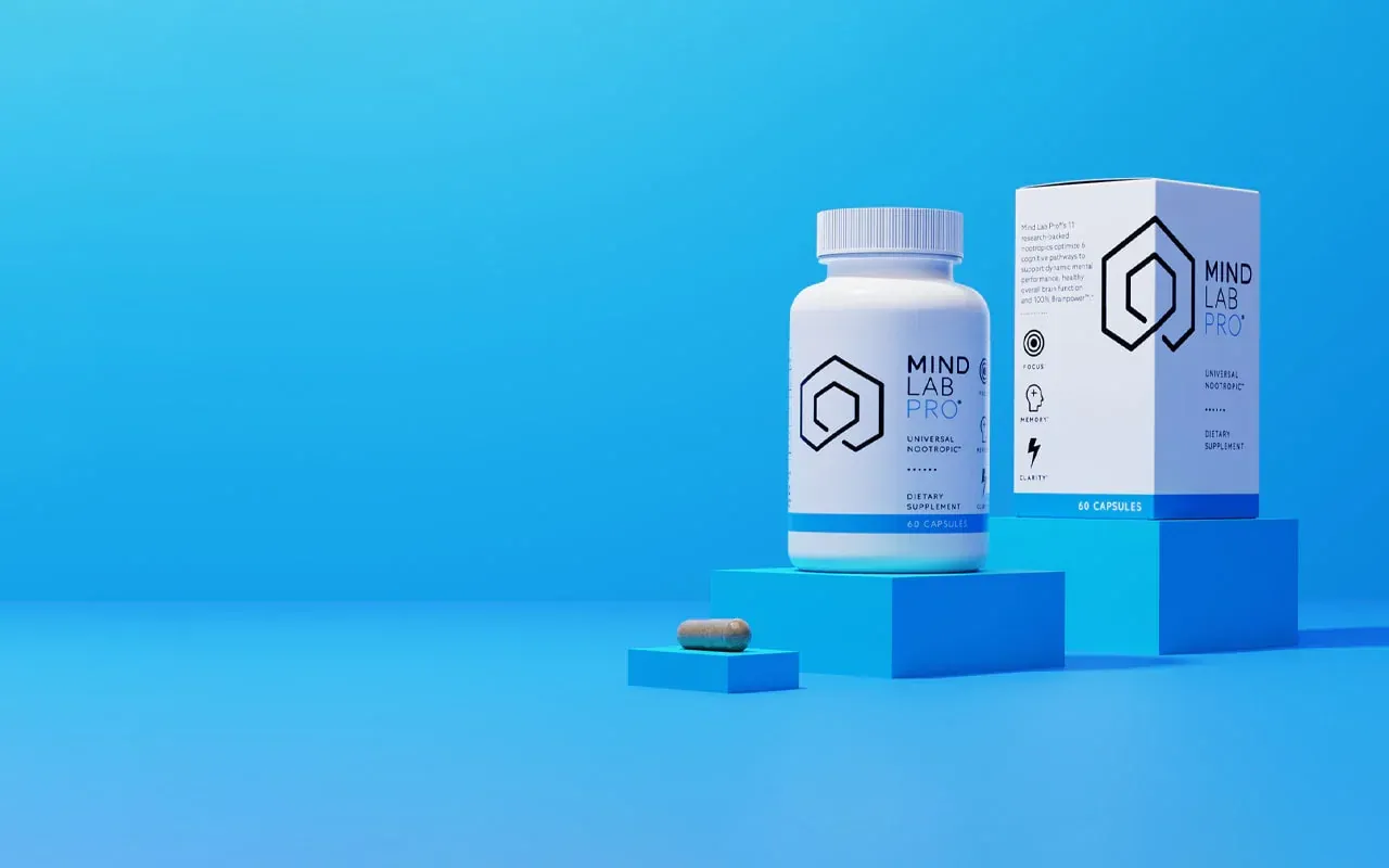 Mind Lab Pro nootropic supplement bottle and box on display