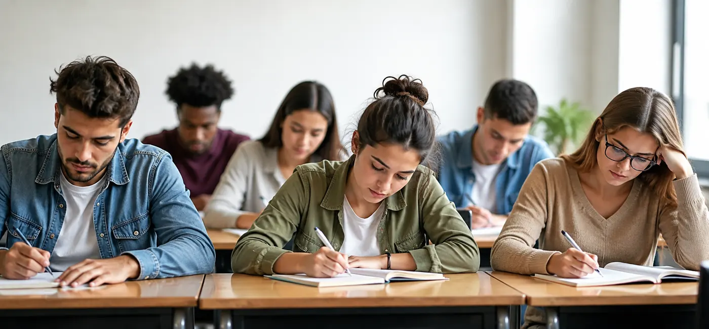 Students studying together in a classroom, using a memory supplement for exam focus